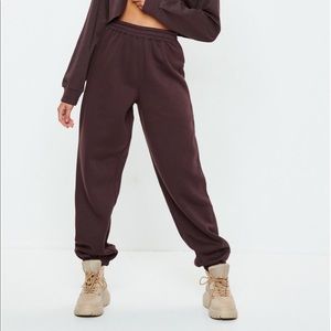 Brown brush back joggers